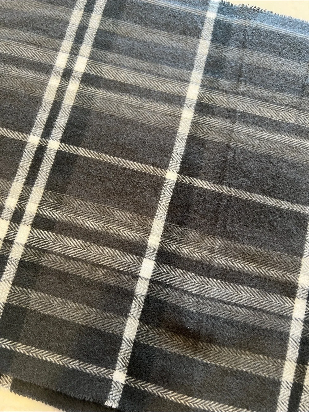 100% Cashmere Grey Plaid Fringe Scarf - Made in Scotland, Men's Accessory